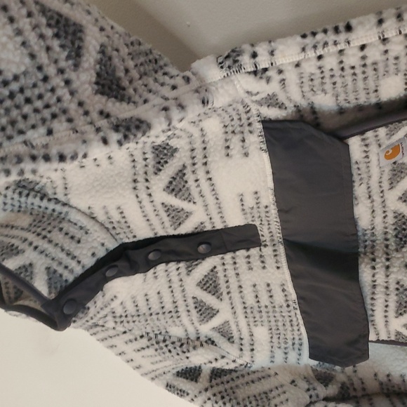 Carhartt Womens Malt Geo Aztec Fleece Pullover Size Small White Grey Cozy Warm - Picture 13 of 16